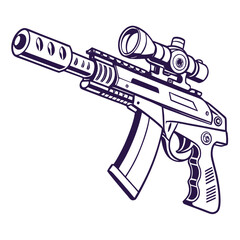 3d icon of sniper rifle with silencer and scope