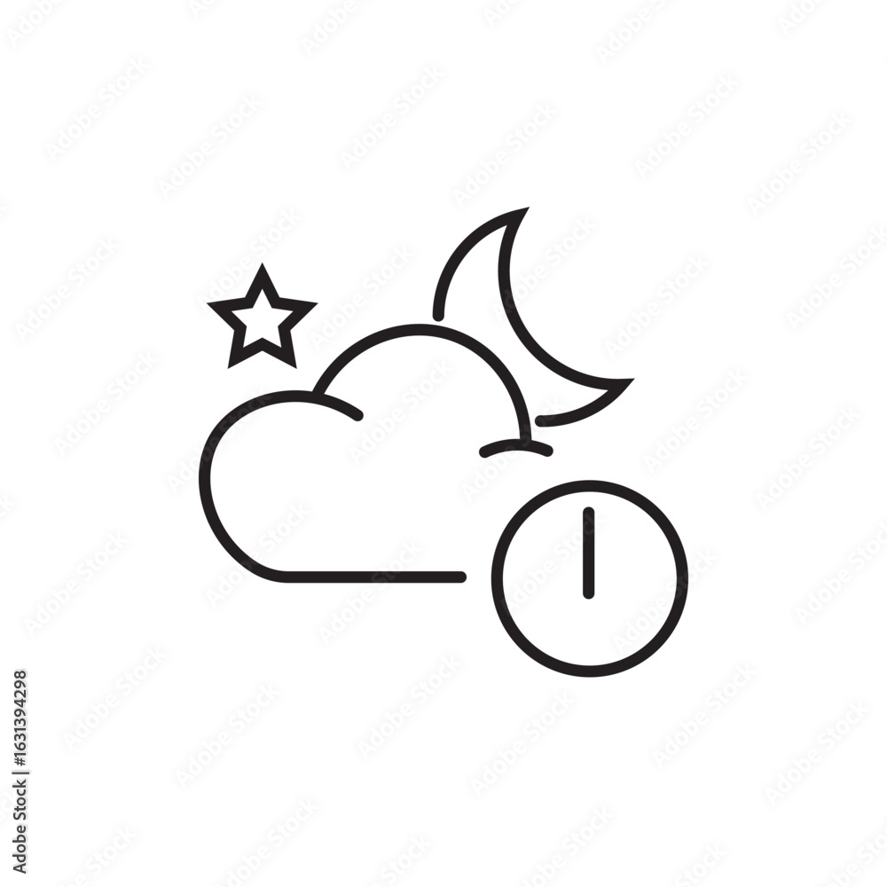 Poster cloud, star, moon, and power button icon suitable for app design, technology concepts, night mode to