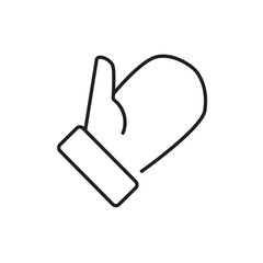 Simple black line drawing of a winter mitten. Suitable for winter themed designs, holiday cards, coloring pages, and seasonal illustrations.