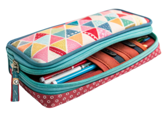 Geometric pencil case with pens