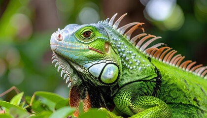Obraz premium closeup green iguana on the ground