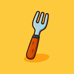 Cartoon Kitchen Fork with Orange Handle Illustration

