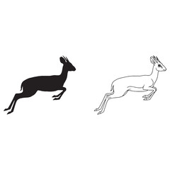 A Dik-dik Side View Art - Patient Grazing - Keen Senses - Dik-dik silhouette - Dik-dik lineart - Dik-dik vector - silhouette & lineart of Dik-dik

