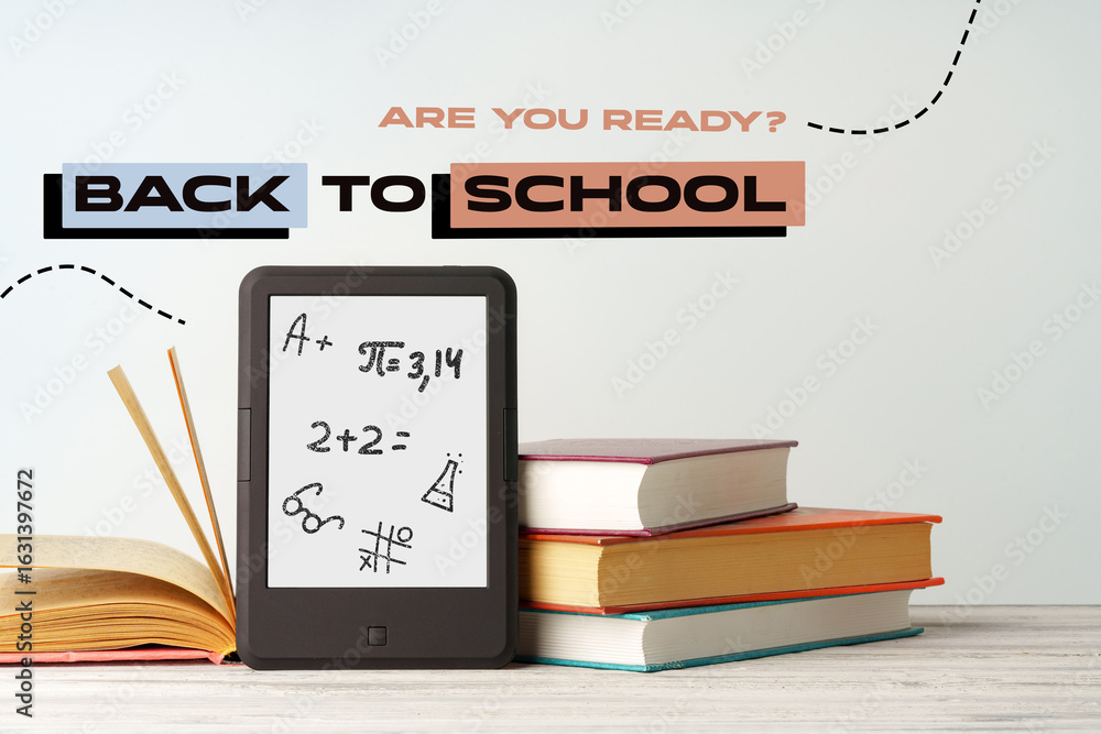 Poster preparation for a new school year with educational materials and a message about getting ready for c