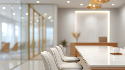 a modern and elegant meeting room with a stylish design, featuring a long table and comfortable chairs, creating a professional setting.