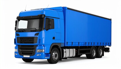 Blue dump truck with six wheels, clean and isolated on white background.