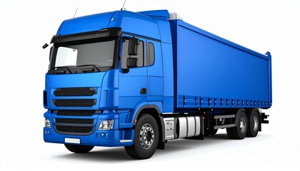 Blue dump truck with six wheels, clean and isolated on white background.