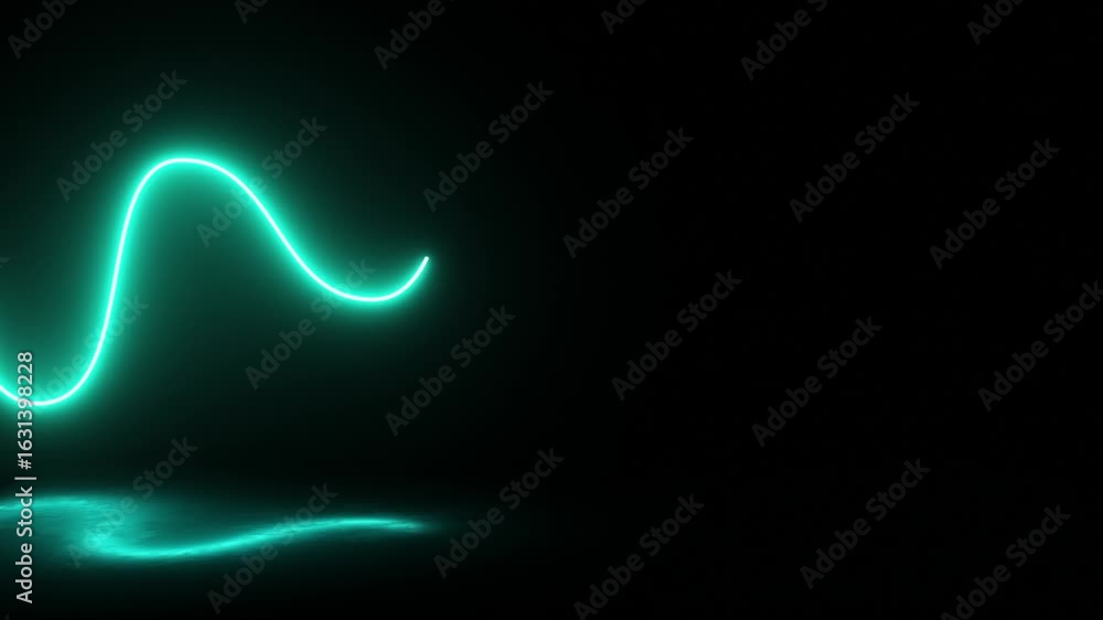 Poster cyan color glowing neon line moving reflection on floor hi-tech design dark technology background