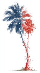 Palm trees with red, white, and blue elements creating a patriotic design for summer celebrations