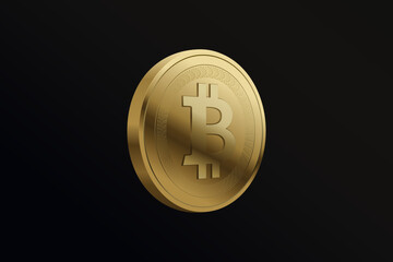 Gold coin bitcoin btc cryptocurrency icon or symbol 3D vector illustration on dark background