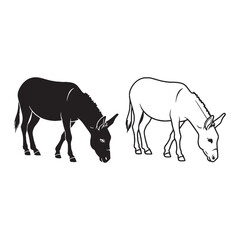 The Donkey Outline Pair - Peaceful Grazing - Elegant Profile - Donkey silhouette - Donkey lineart - Donkey vector - silhouette & lineart of Donkey


