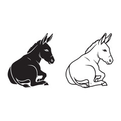 Fototapeta premium Donkey Graphic Study - Work Animal - Kind Expression - Donkey silhouette - Donkey lineart - Donkey vector - vector set of Donkey