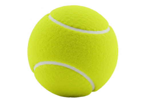 A single bright yellow tennis ball isolated on a transparent background, ready for a game of tennis