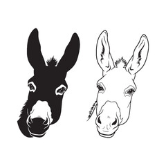 A Donkey Side View Art - Calm Companion - Grey Fur - Donkey silhouette - Donkey lineart - Donkey vector - silhouette & lineart of Donkey

