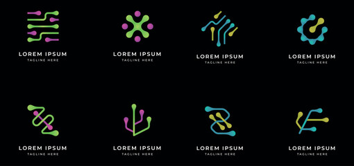 Collection of technology connection logo. Circuit technology logo, Global tech logo design illustration