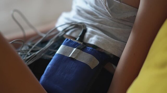 close up of girl with medical equipment undergoing heart examination. Heart monitoring,