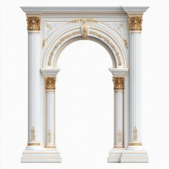 Naklejka premium Ornate white archway with gold filigree detailing, set against a plain background