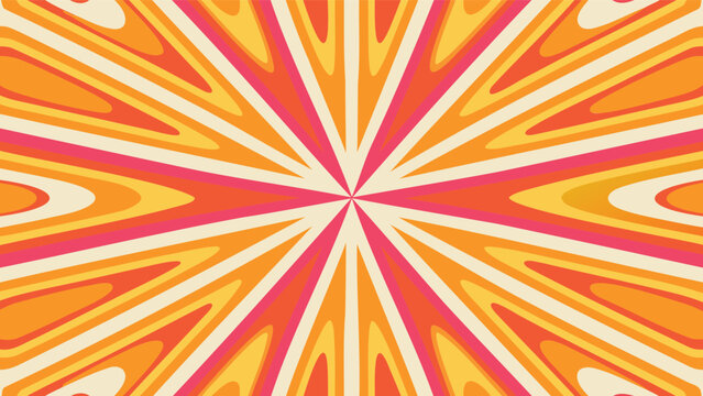 Abstract radial pattern with orange yellow and pink rays emanating from a central point design element