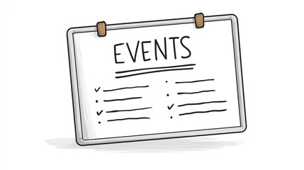 Event Planning: A simple whiteboard, adorned with the word EVENTS, holds a series of checklist items, symbolizing the organizational precision of effective event management.