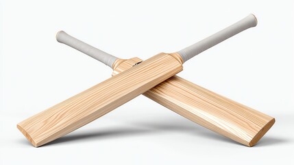 Cricket Bats Cross: Two brand new cricket bats crossed over each other, a photorealistic render capturing the essence of the sport