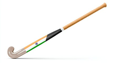 Hockey Stick: An elegant and professional Hockey Stick for sports lovers and a nationalistic touch with Indian color scheme, perfectly set against the pristine clarity of a plain background. 