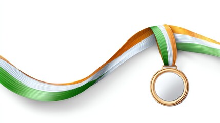 Golden Medal and ribbon: A shimmering gold medal hangs gracefully from a ribbon featuring the vibrant colors of nation's flag, symbolizing honor, achievement, and patriotism.