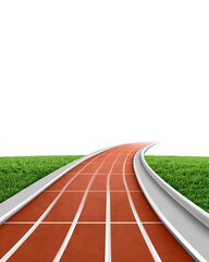 Track to Victory: A vivid, high-angle shot reveals a pristine running track. The orange-red surface, meticulously marked with lanes, leads towards the horizon, symbolising the path to triumph.