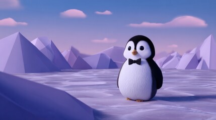 Naklejka premium A solitary penguin stands majestically on a pristine snowy hilltop under a clear blue sky showcasing the beauty of nature in a serene winter landscape