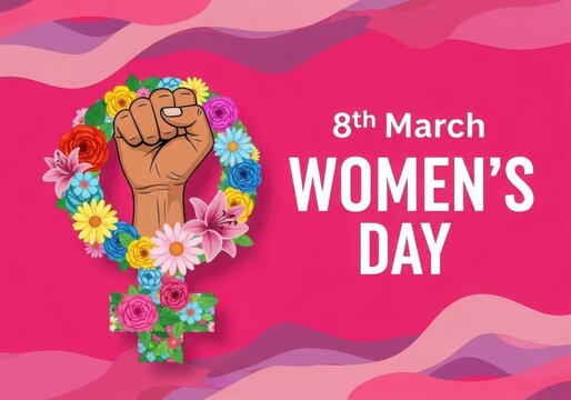 Feminist fist symbol adorned with flowers for international women s day - Powered by Adobe