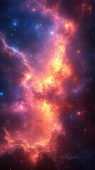 Fototapeta premium Vibrant colors of a stunning nebula in deep space captured at a cosmic event showcasing bright stars and swirling gas