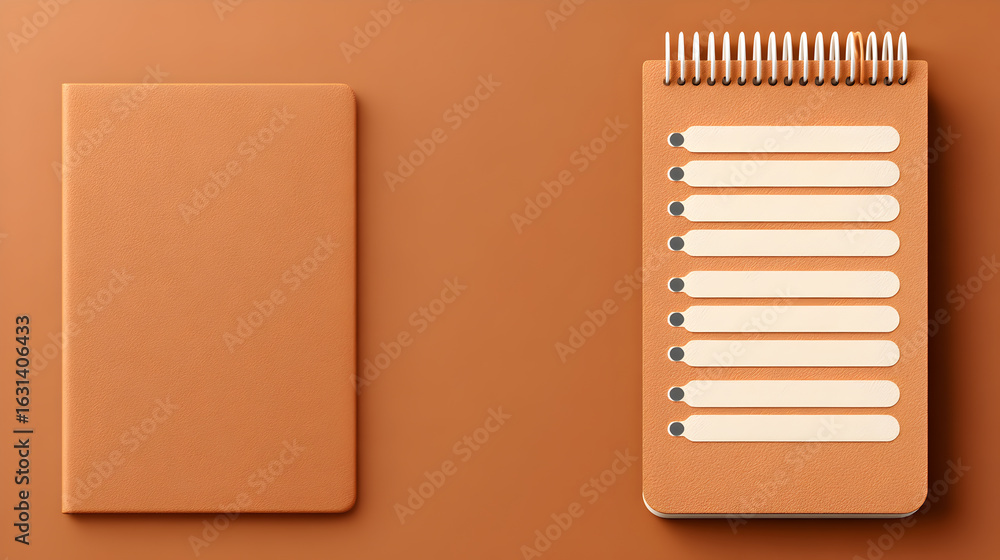 Poster two notepads are displayed on a warm-toned background, suggesting a blend of simplicity and structur