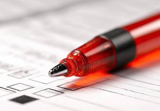 Close-up of a bright red pen on form