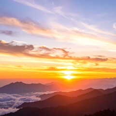 Fototapeta premium Mountain sunset with clouds