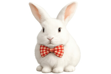 Obraz premium Cute white rabbit sporting red checkered bow tie, spring-themed image with transparent background, ideal for seasonal design