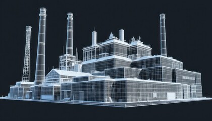 Wireframe Model of a Large Industrial Power Plant