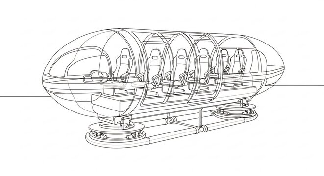 Futuristic Passenger Capsule with Multiple Seats in Transparent Design for Transportation Innovation
