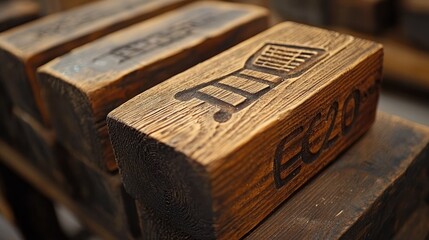 Wooden blocks with engraved cart design