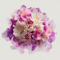 Delicate watercolor illustration of a floral bouquet with pink and purple hues, capturing the beauty of spring blossoms