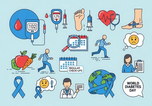 Diabetes awareness and management icons collection - Powered by Adobe