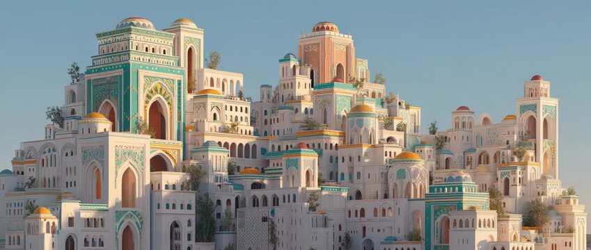 Majestic Cityscape with Intricate Architectural Details and Ornate Decorations