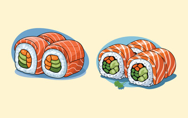 Sushi vector design, vector illustration, Sushi design, silhouette style.
