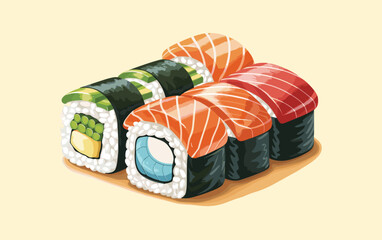 Sushi vector design, vector illustration, Sushi design, silhouette style.
