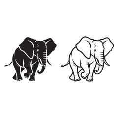Elephant Figure Pairing - Herd Leader - Graceful Posture - Elephant silhouette - Elephant lineart - Elephant vector - silhouette & lineart of Elephant

