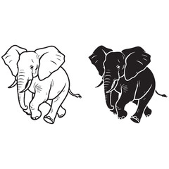 Elephant Illustration Assets - Forest Dweller - Wrinkled Skin - Elephant silhouette - Elephant lineart - Elephant vector - silhouette & lineart of Elephant

