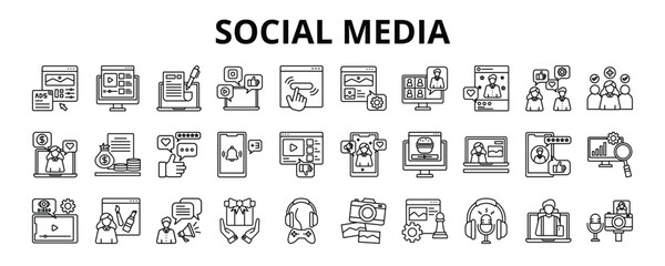 30 Social Media Line Icons Vector - social media, network, internet, communication, online, follow, post