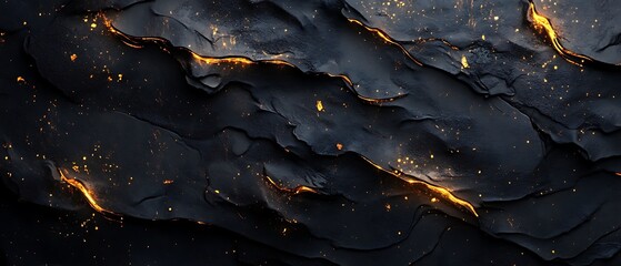 Abstract dark textured background with glowing golden embers and fiery orange light.