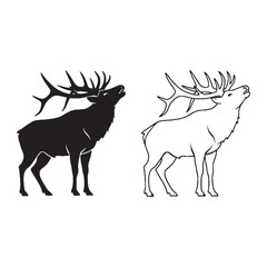 An Elk Vector Elements - Swift Motion - Smooth Shape - Elk silhouette - Elk lineart - Elk vector - silhouette & lineart of Elk

