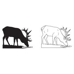 An Elk Contour Duo - Wilderness Roamer - Curious Look - Elk silhouette - Elk lineart - Elk vector - vector set of Elk

