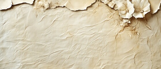 Closeup of old, peeling, and textured paper with a distressed and weathered surface, showing signs of age and damage.