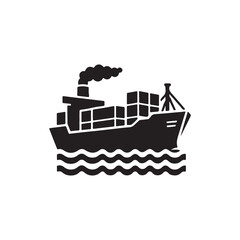Cargo Ship Icon for Global Marine Freight Transport